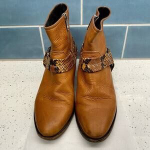 Golden Goose Deluxe Bretagne Distressed Leather Snake-effect Ankle Boots 38